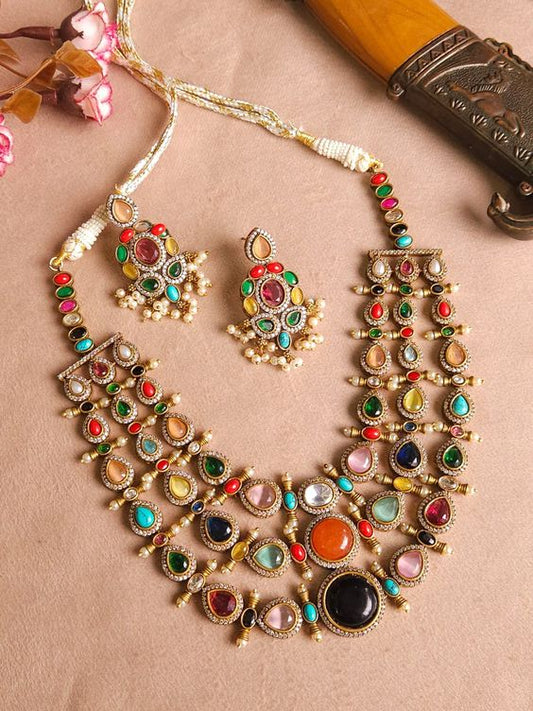 Rangin Diamond Multi color Stone Necklace set